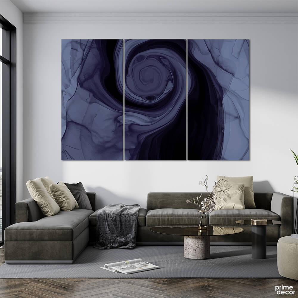 Blue Smokey Swirl (3 Panel) Abstract Wall Art - Prime Décor