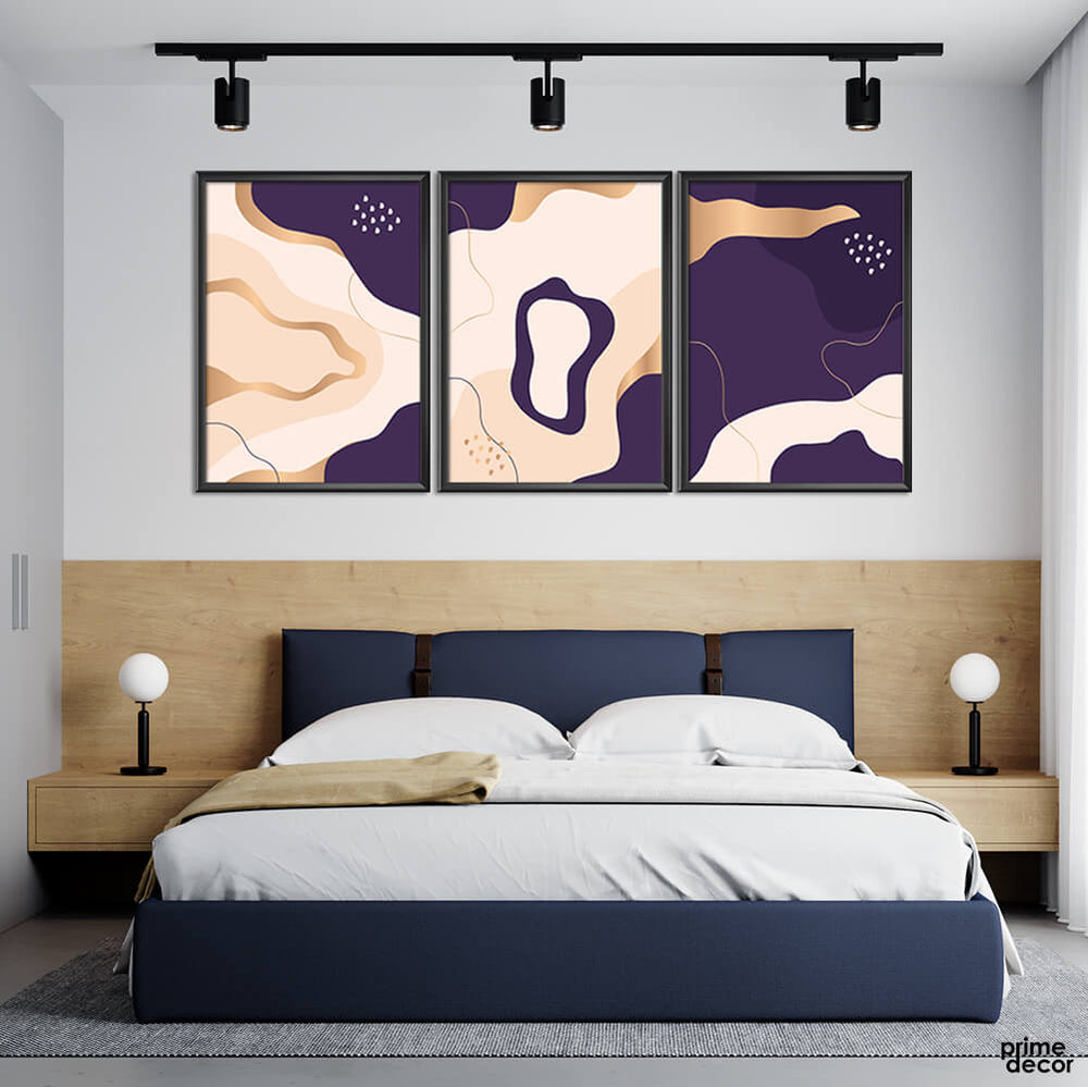 Blue & Gold Luxury Foils (3 Panel) Digital Wall Art - Prime Décor