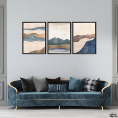 Blue and Brown Abstract Hills (3 Panel) Abstract Wall Art - Prime Décor