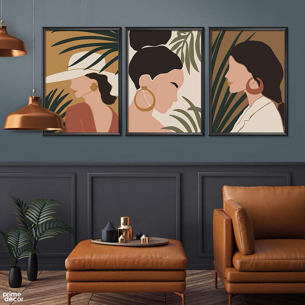 Boho Exotic Floral Woman Face Design (3 Panel) Nordic Wall Art On Sale - Prime Décor