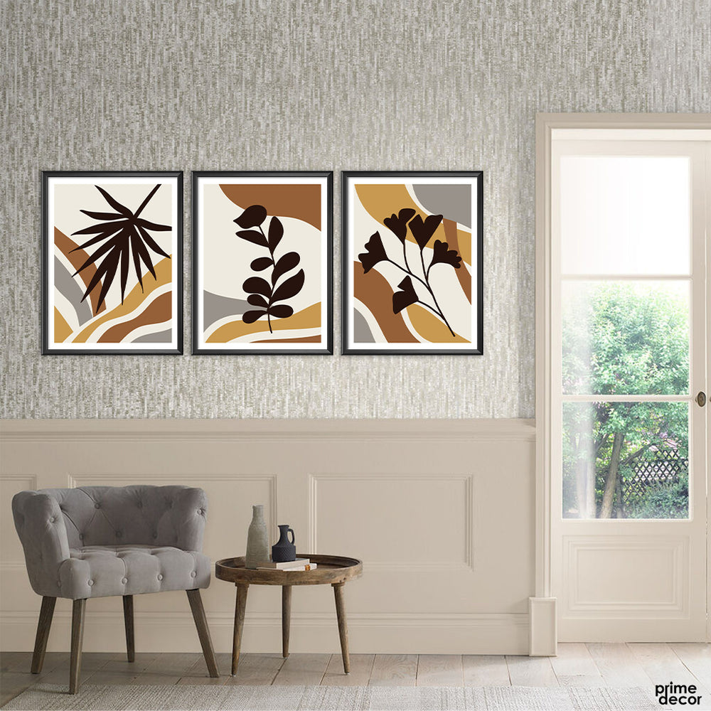 Floral Brown Abstract (3 Panels) | Abstract Wall Art - Prime Décor