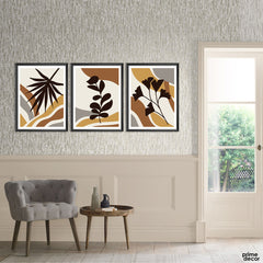 Floral Brown Abstract (3 Panels) | Abstract Wall Art - Prime Décor