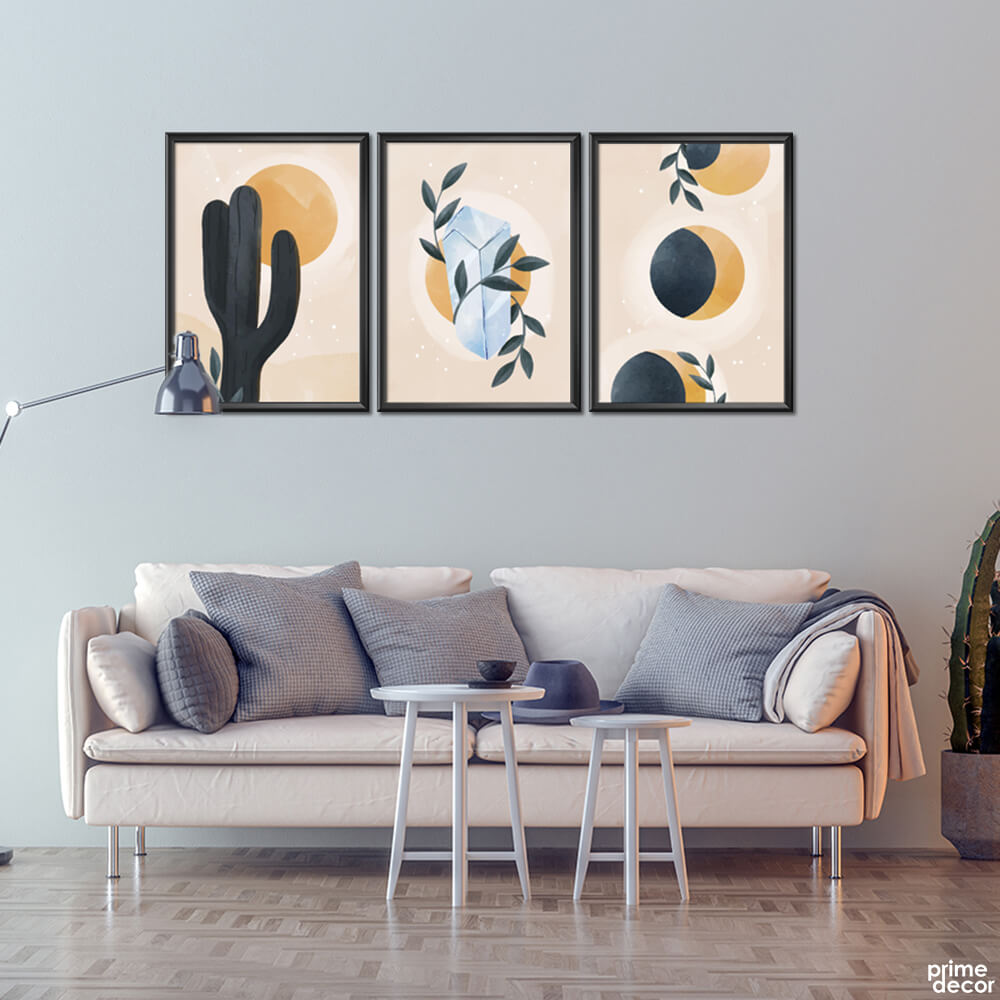 Cactus with the Sun Abstract Painting (3 Panel) Digital Wall Art - Prime Décor