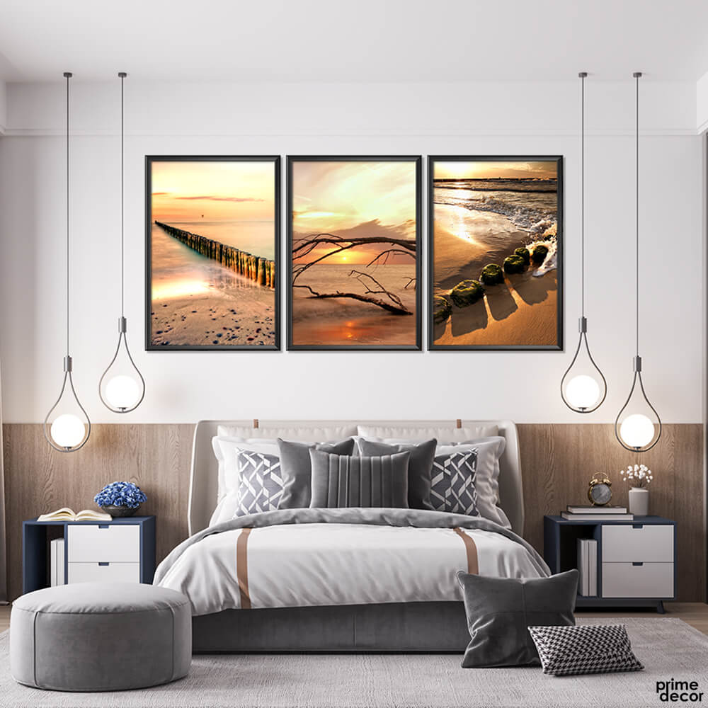 Calm Sunset At Beach (3 Panel) Landscape Wall Art - Prime Décor