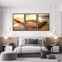 Calm Sunset At Beach (3 Panel) Landscape Wall Art - Prime Décor