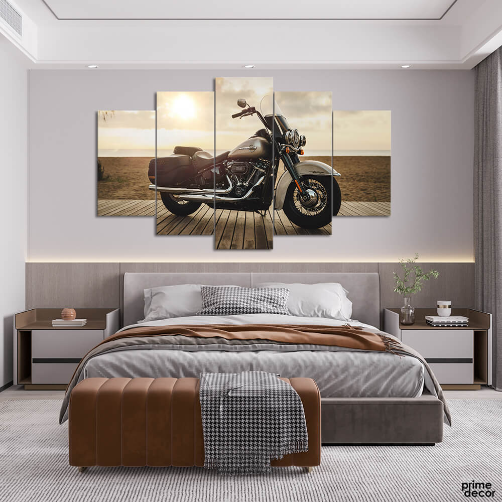 Carrier Harley on the Beach (5 Panel) Cars & Bikes Wall Art - Prime Décor