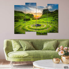 Circular Meadow in the Valley (4 Panel) Landscape Wall Art - Prime Décor