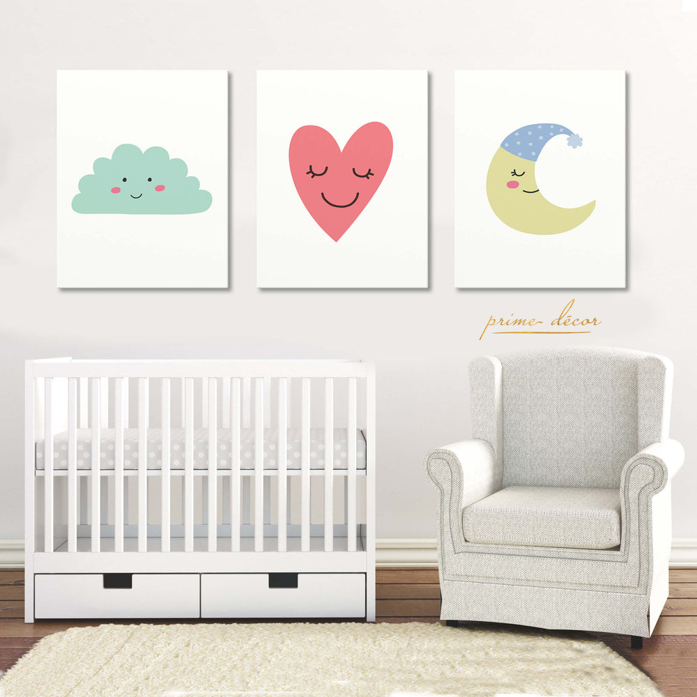 Cloud, Heart and Moon (Set of 3) Nursery Wall Art - Prime Décor