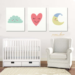 Cloud, Heart and Moon (Set of 3) Nursery Wall Art - Prime Décor