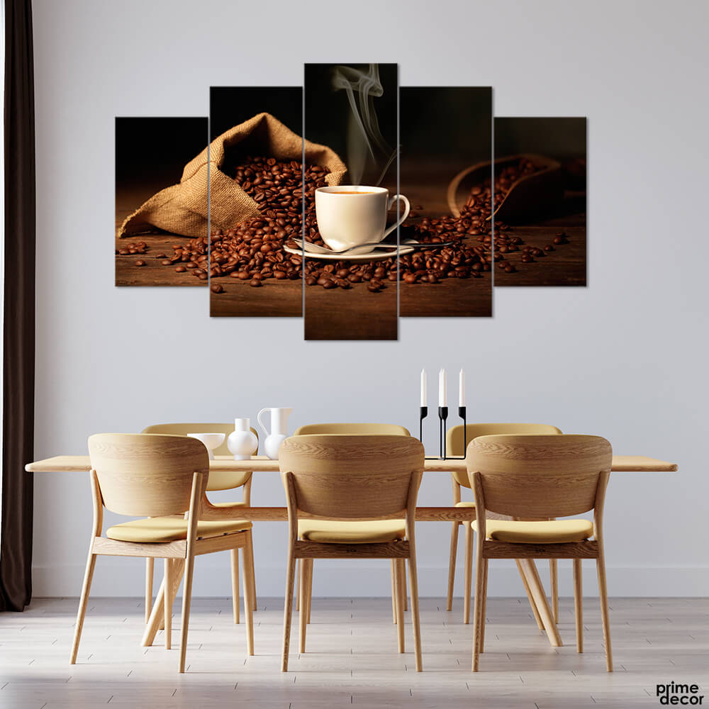 Coffee Cup with Sack of Beans (5 Panel) Food Wall Art On Sale - Prime Décor