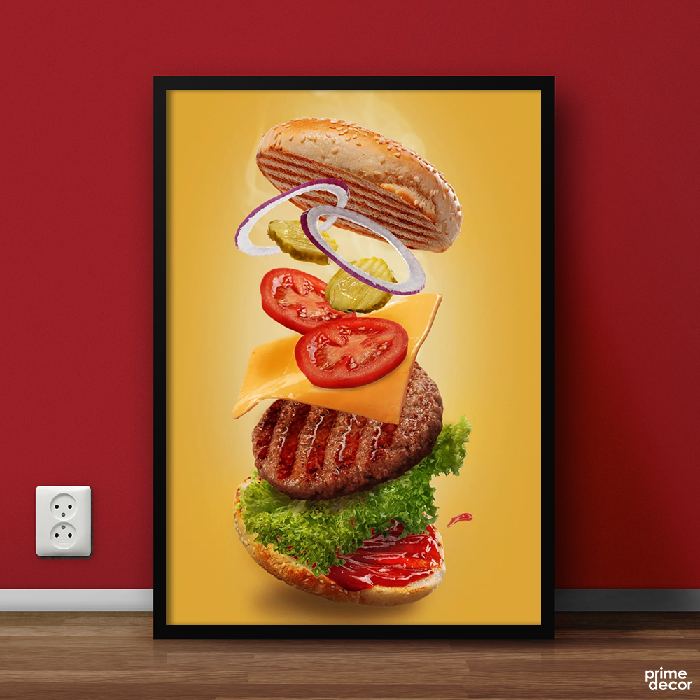 Jumping Hamburger | Food Poster Wall Art - Prime Décor
