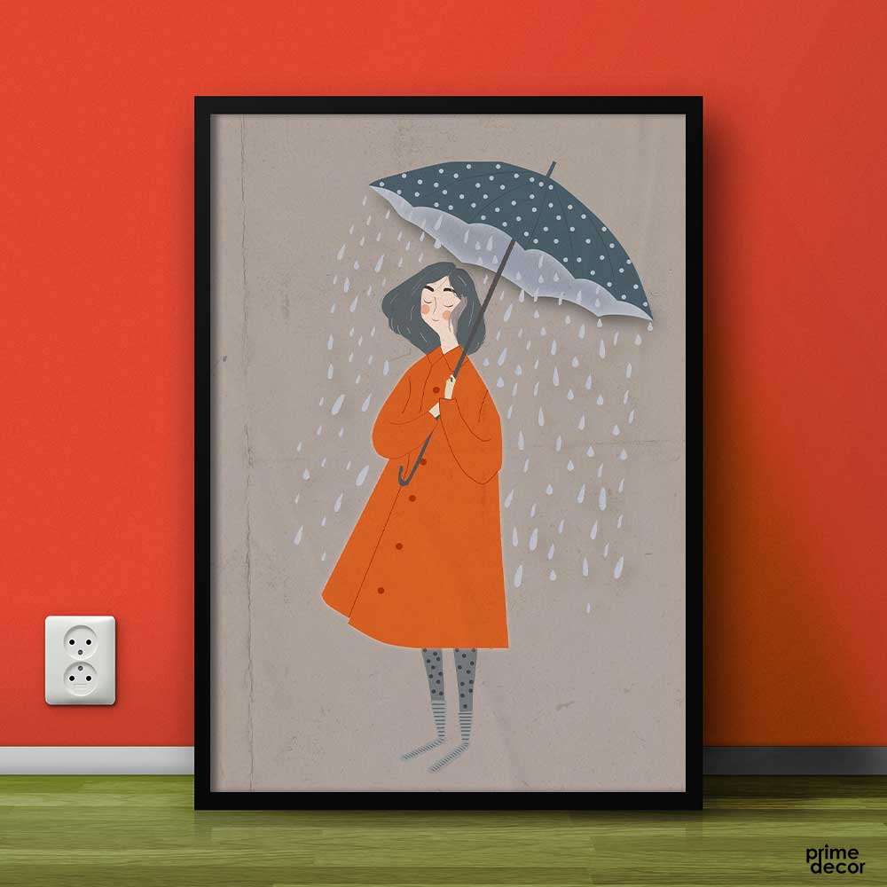 Girl in Rain Painting | Painting Wall Art - Prime Décor