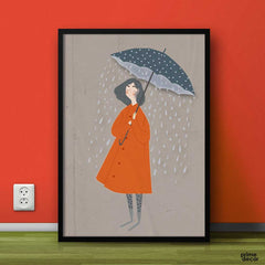 Girl in Rain Painting | Painting Wall Art - Prime Décor