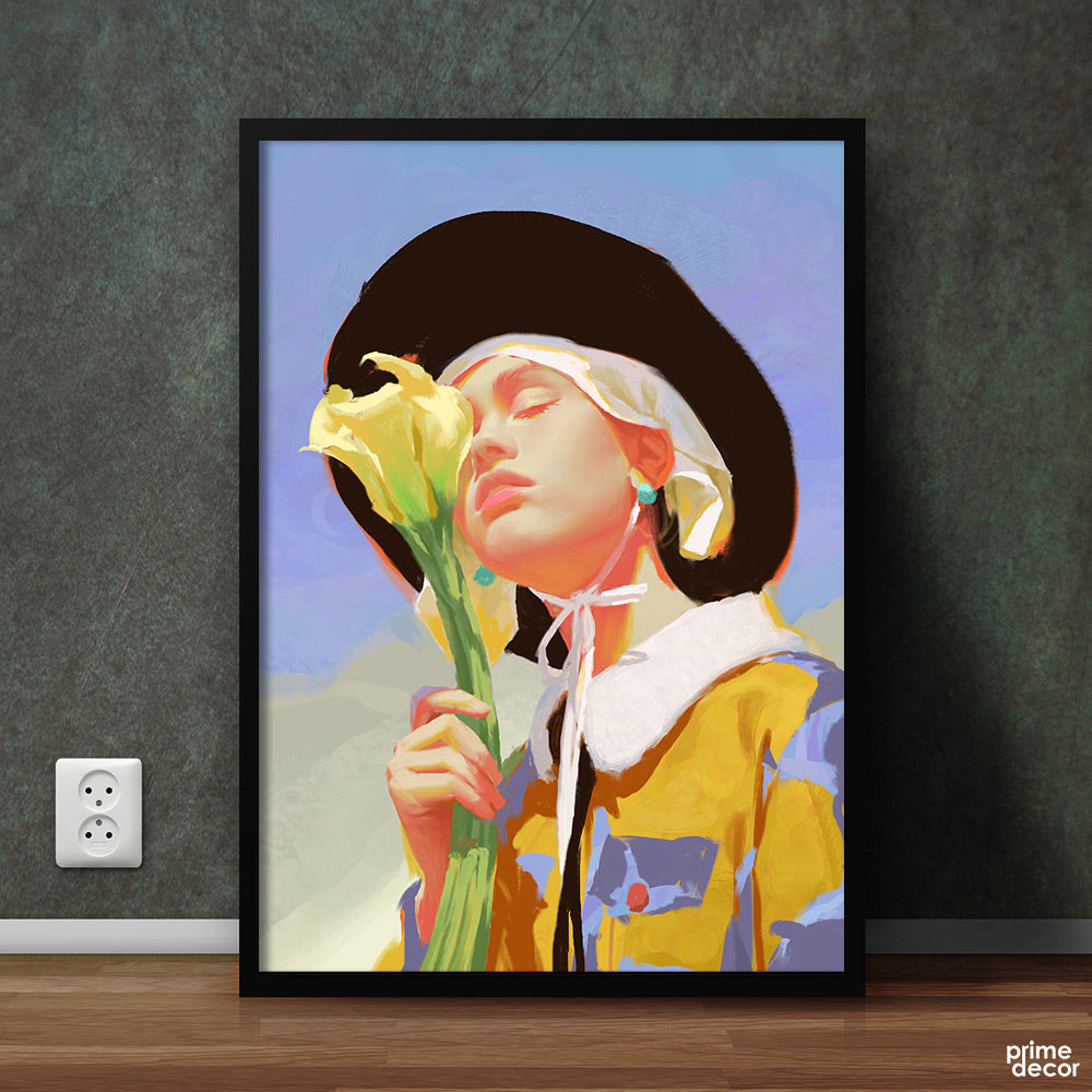 Woman with Yellow Roses | Digital Poster Wall Art - Prime Décor