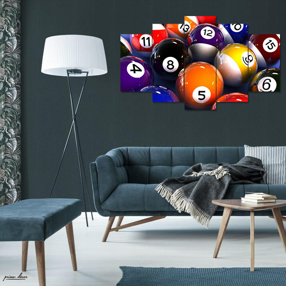 Colorful Billiard Balls Macro (5 Panel) Sports Wall Art - Prime Décor