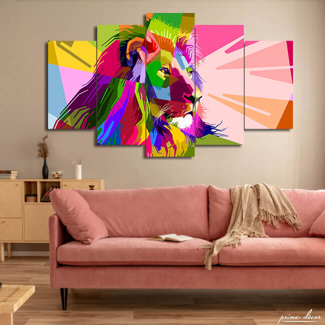 Colorful Lion Art (5 Panel) Wall Art - Prime Décor