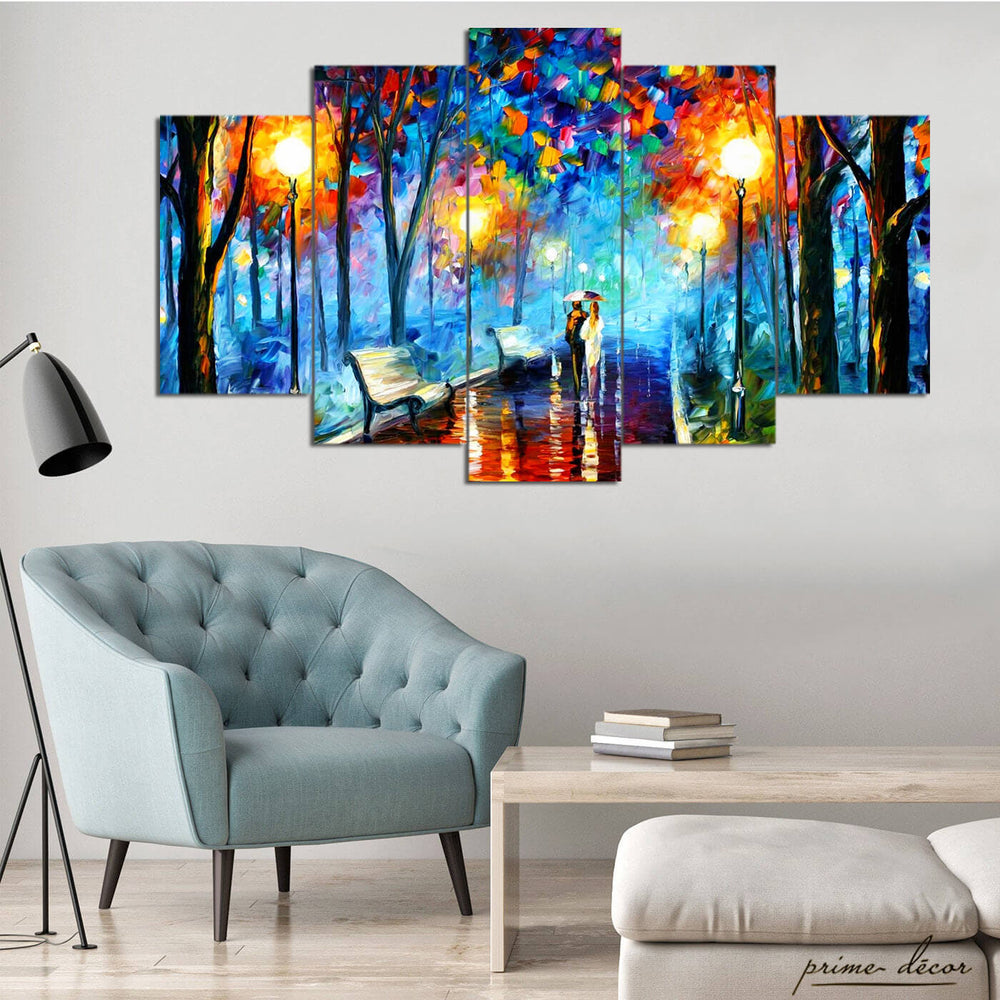 Couple In Rain (5 Panel) Wall Art - Prime Décor