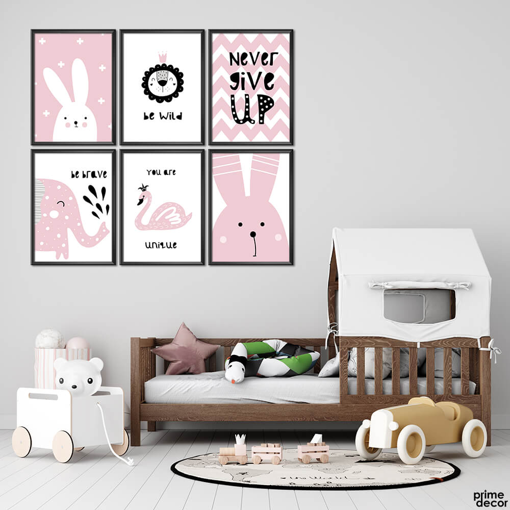 Cute Rabbit Motivational Art (6 Panel) Kids Wall Art - Prime Décor
