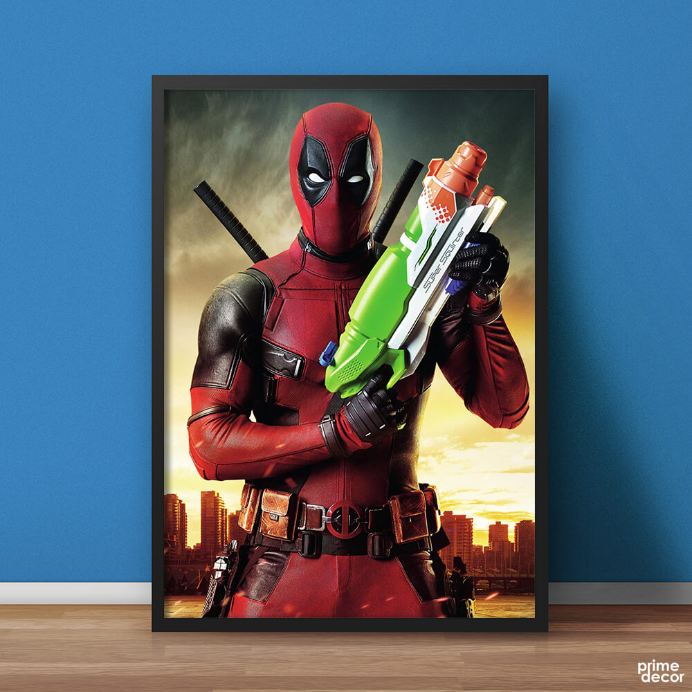 Deadpool with Toy Gun Movie Poster Wall Art Prime Décor