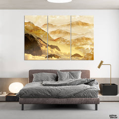 Deep Yellow Mountains within the Clouds (3 Panel) Landscape Wall Art - Prime Décor