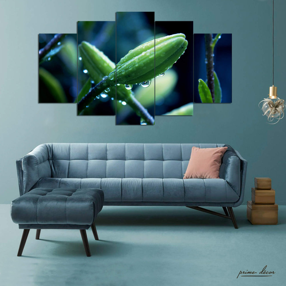 Dewdrops On Flower Macro (5 Panel) Floral Wall Art - Prime Décor