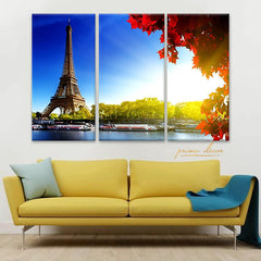 Eiffel Tower Autumn Season (3 Panel) Travel Wall Art - Prime Décor