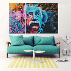 Einstein Colorful Wall Graffiti (3 Panel) Graffiti Wall Art - Prime Décor