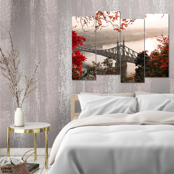 Elisabeth Bridge Budapest In Autumn Colors (4 Panel) Nature Wall Art On Sale - Prime Décor