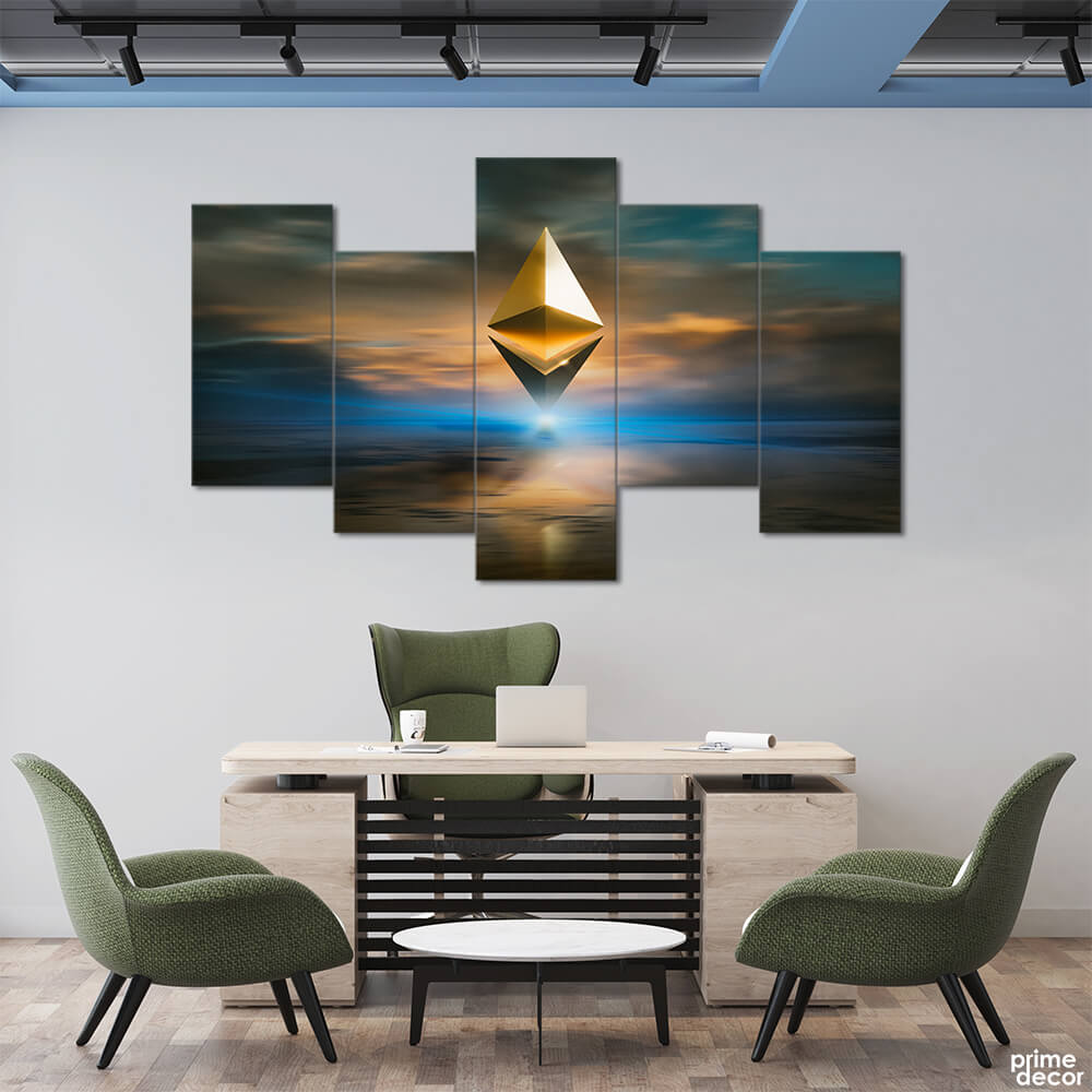Ethereum Logo 3D (5 Panel) Crypto Wall Art - Prime Décor