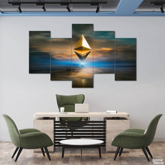 Ethereum Logo 3D (5 Panel) Crypto Wall Art - Prime Décor