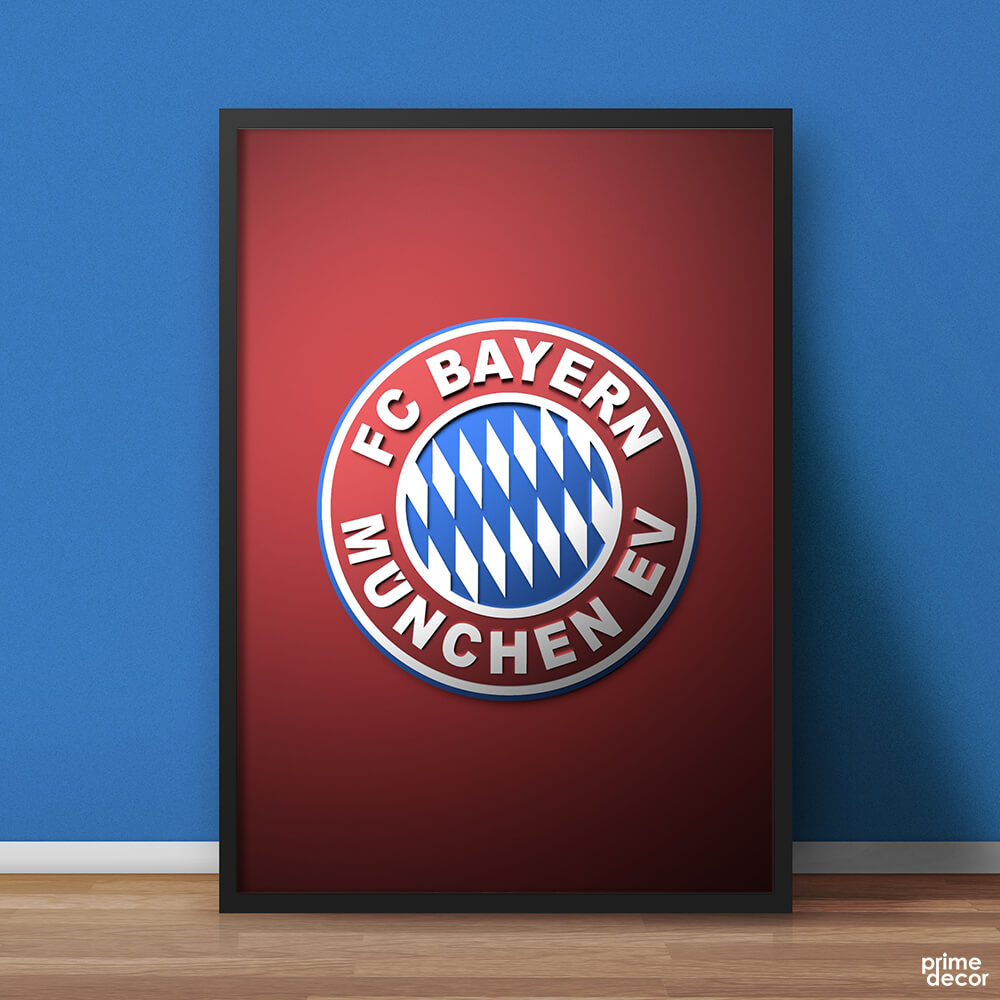 FC Bayern Munich Football Logo Solid Background | Fifa Sports Poster Wall Art - Prime Décor