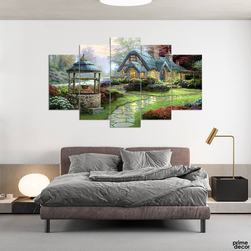 Fairy Tale Home in Meadows (5 Panel) Landscape Wall Art On Sale - Prime Décor
