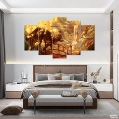 Fictional Wolf over the Bridge (5 Panel) Animal Wall Art - Prime Décor