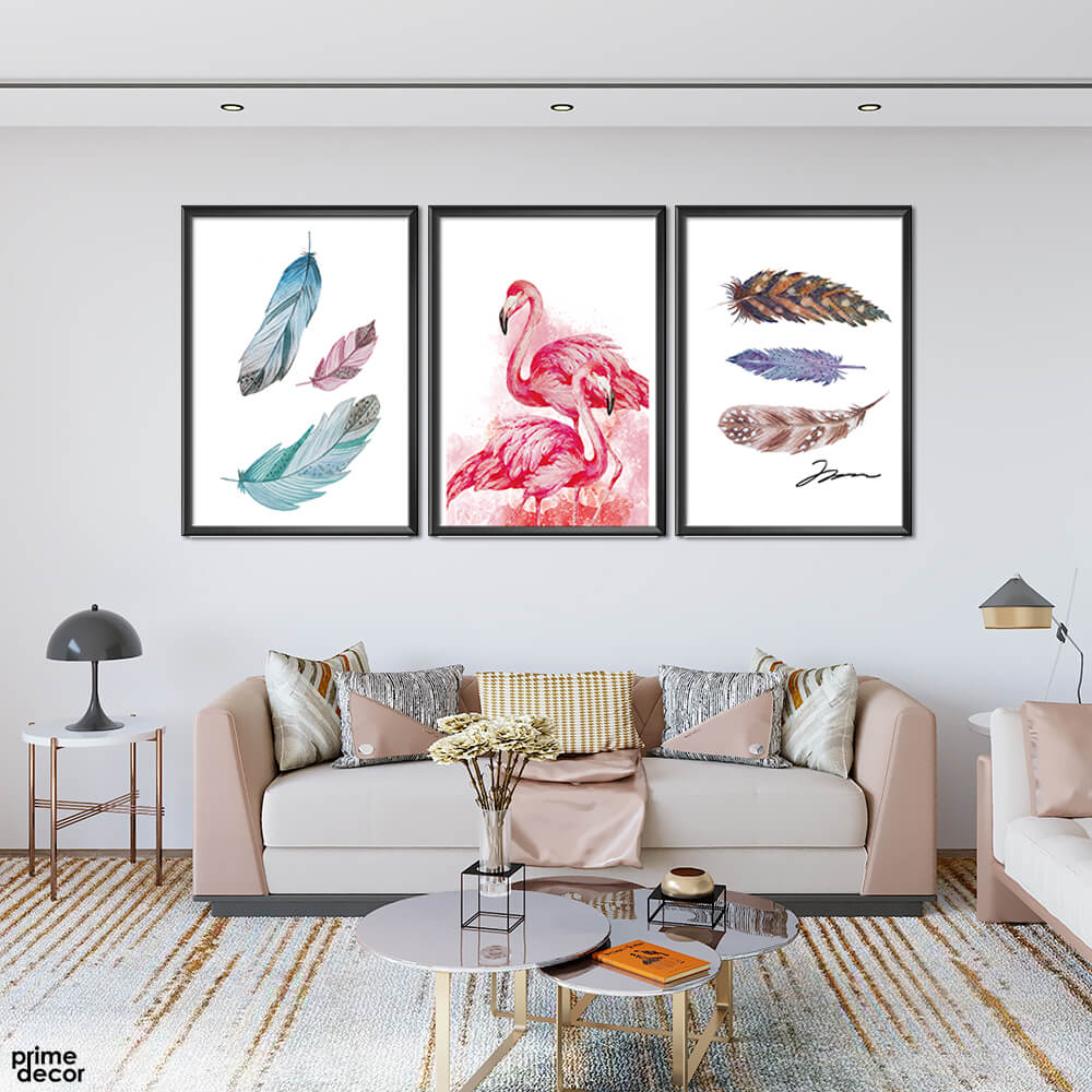 Flamingo Feathers (3 Panel) Animal Wall Art - Prime Décor