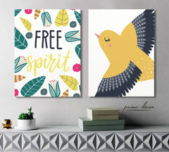 Free Spirit Bird (Set of 2) Nursery Poster Art - Prime Décor