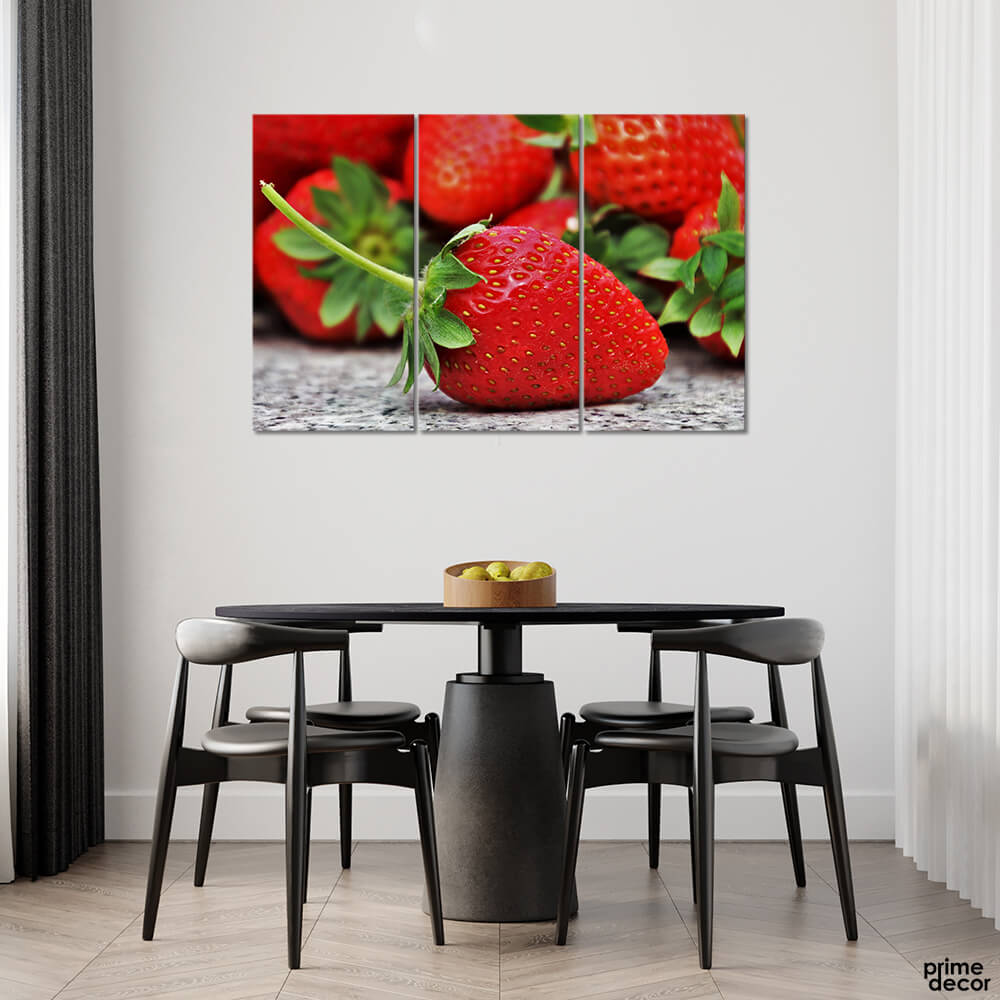 Fresh Red Strawberries (3 Panel) Food Wall Art - Prime Décor