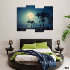 Full Moon on Tropical Beach (4 Panel) Landscape Wall Art - Prime Décor