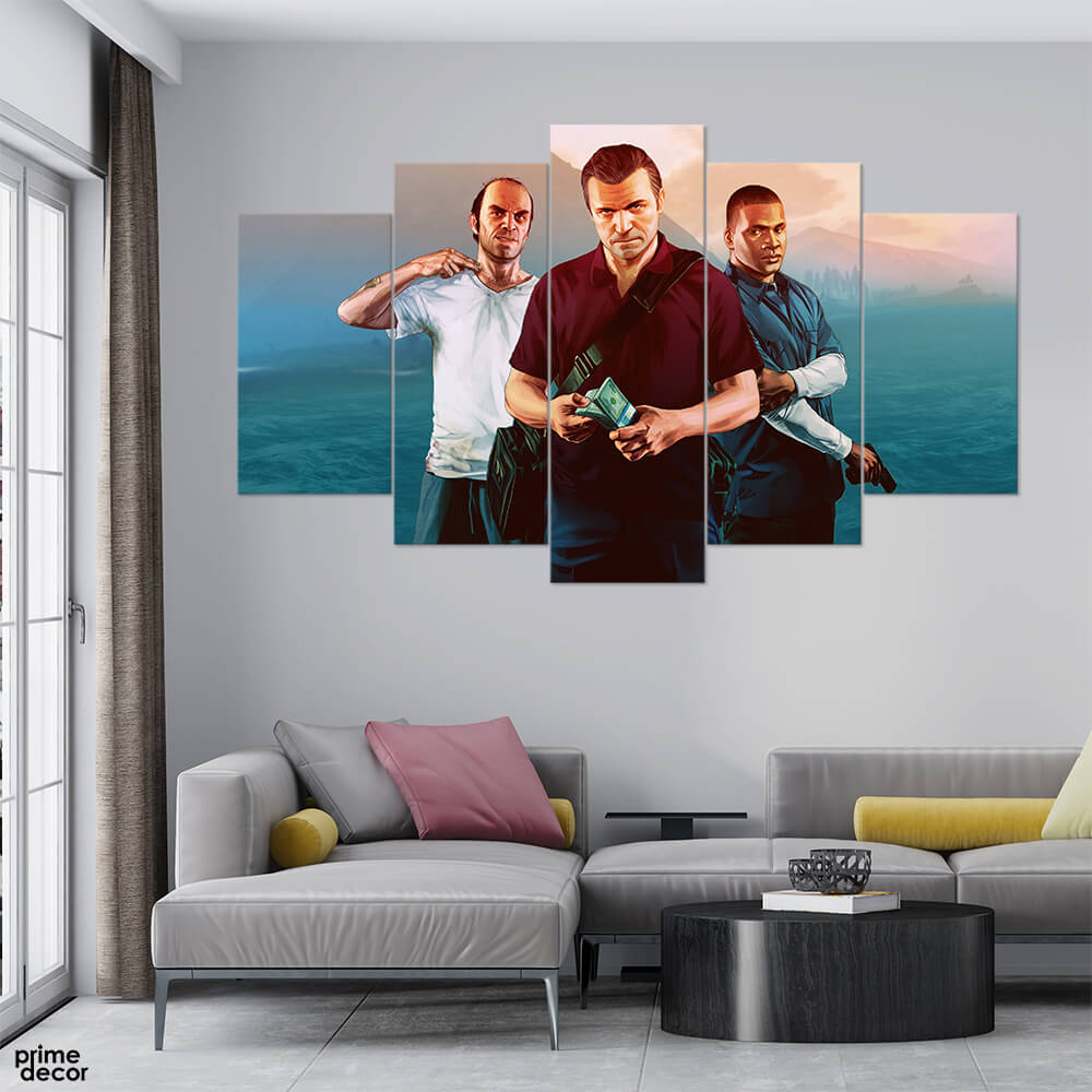 GTA V Trevor Franklin (5 Panel) Game Wall Art - Prime Décor