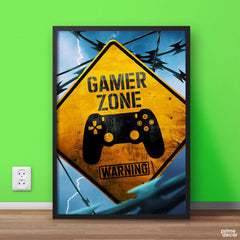 Gamer Zone Warning Sign | Game Poster Wall Art - Prime Décor