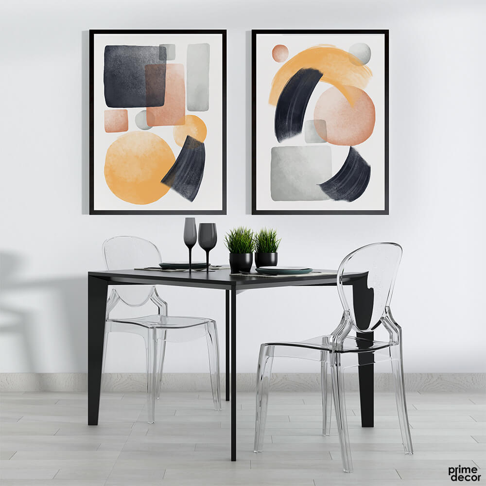 Geometric Watercolor Simple Strokes (2 Panel) Abstract Wall Art - Prime Décor