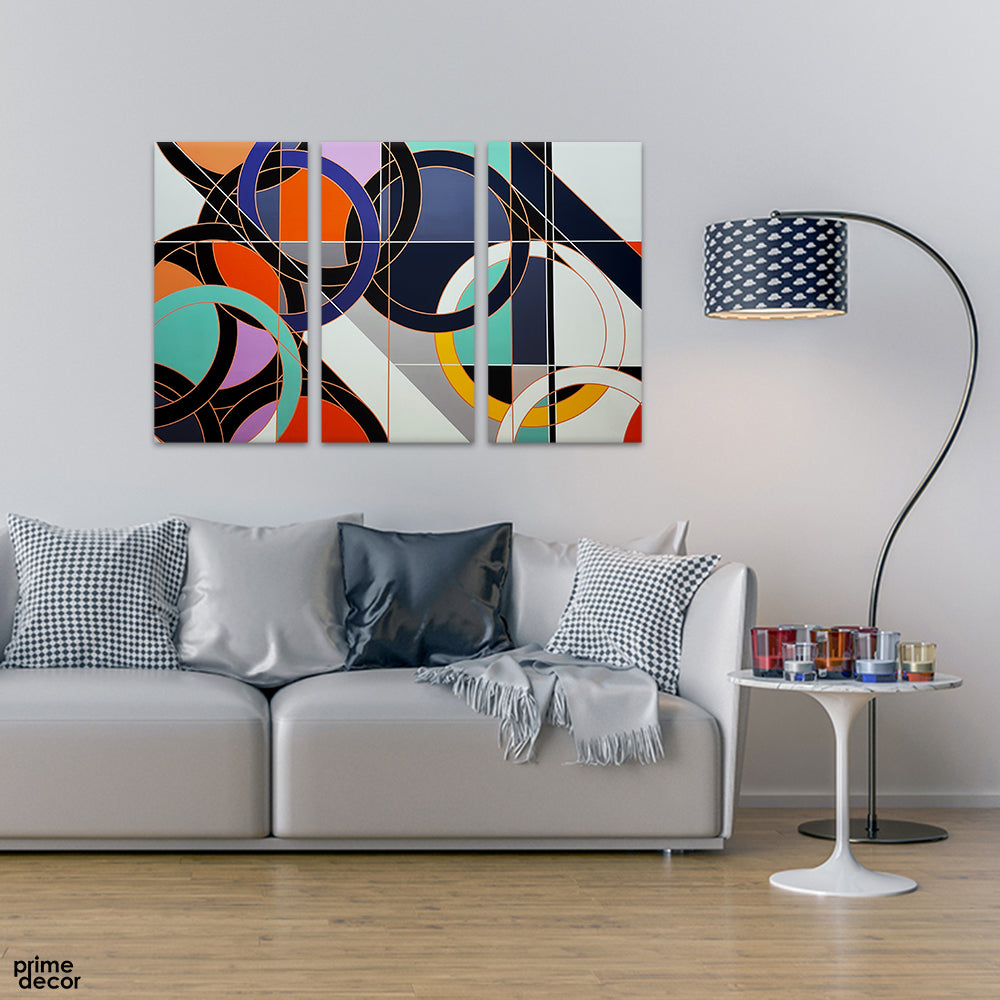 Colourful Geometric Circle (3 Panel) Abstract Wall Art - Prime Décor