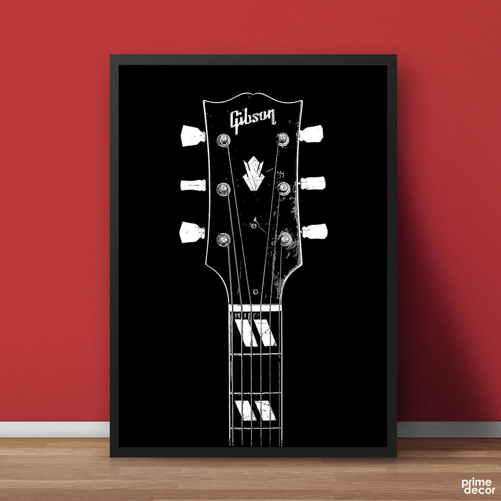 Gibson B&W Guitar Head | Music Poster Wall Art - Prime Décor