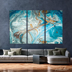 Gold Sea Blue Marble (3 Panel) Abstract Wall Art - Prime Décor