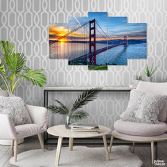 Golden Gate Bridge Sunset View (5 Panel) Landscape Wall Art - Prime Décor