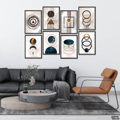 Golden & Blue Circles Abstract Collection (8 Panel) Digital Wall Art - Prime Décor