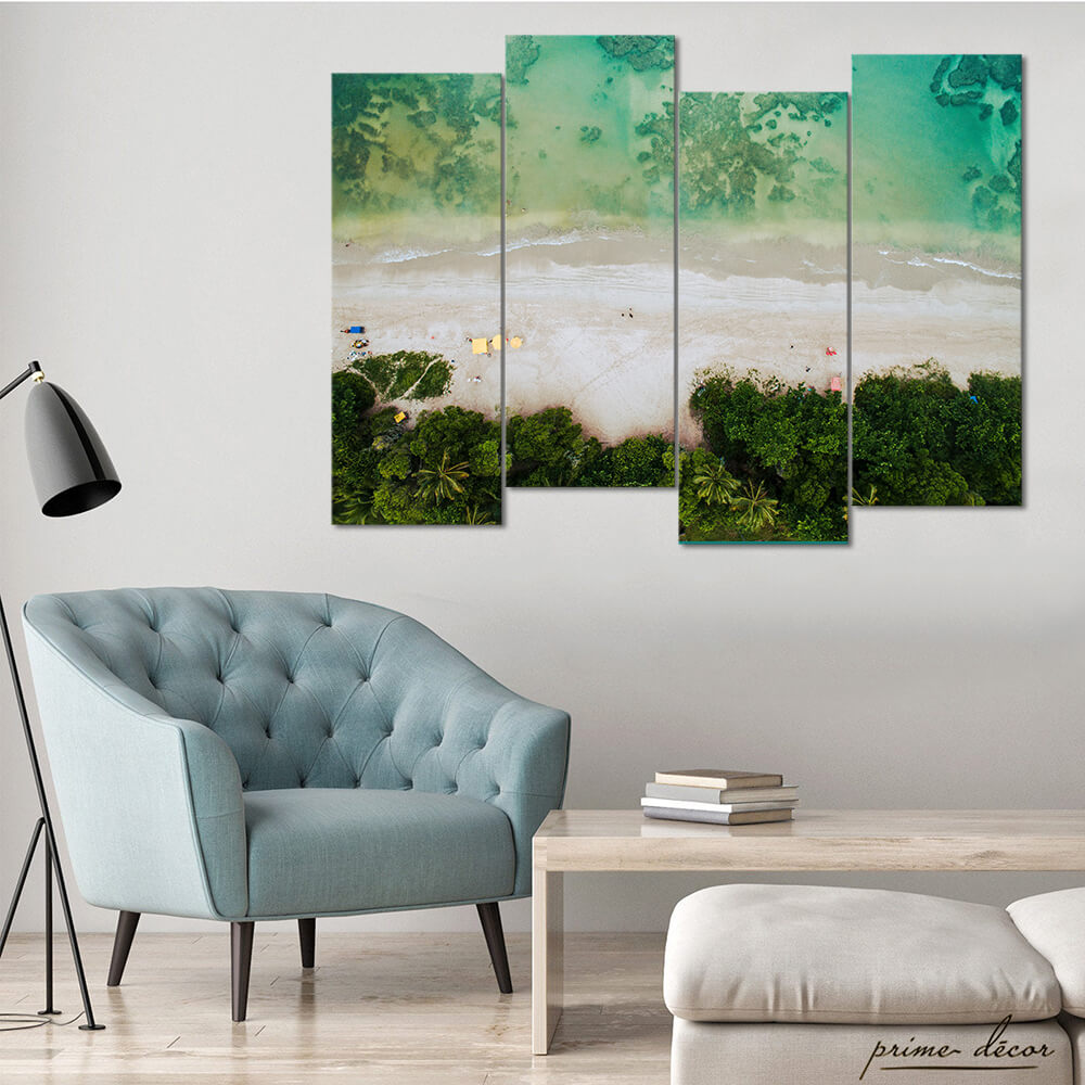 Green Ocean Beach (4 Panel) Landscape Wall Art - Prime Décor