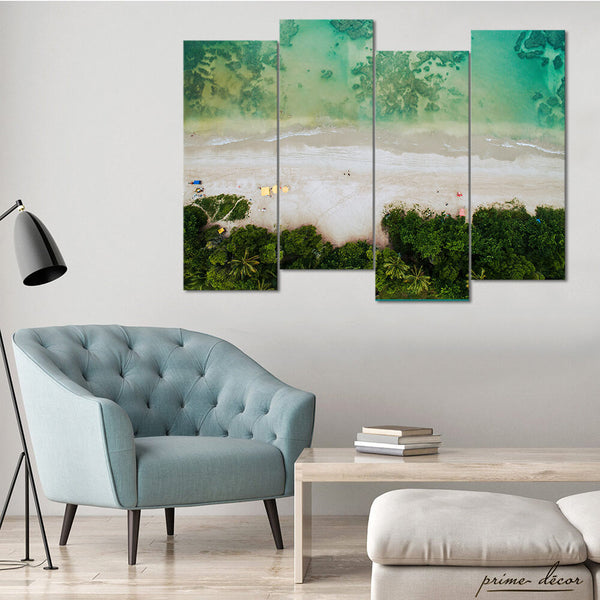 Green Ocean Beach (4 Panel) Landscape Wall Art - Prime Décor