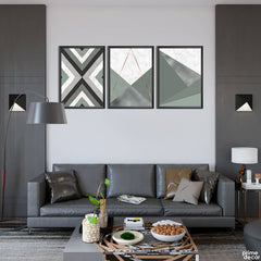 Green White And Silver Geometric Shapes (3 Panel) Abstract Wall Art - Prime Décor