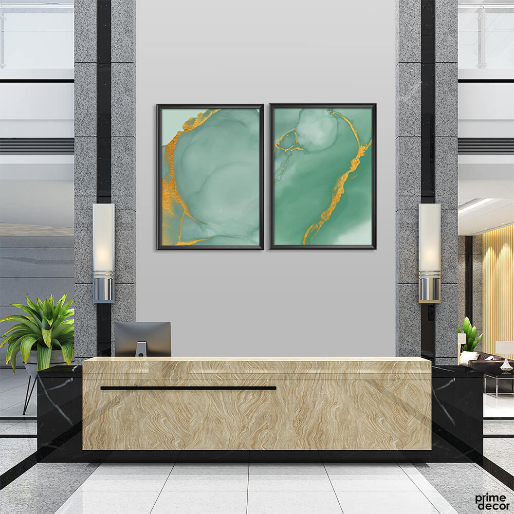 Green & Gold Abstract Tiles (2 Panel) Abstract Wall Art - Prime Décor
