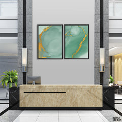 Green & Gold Abstract Tiles (2 Panel) Abstract Wall Art - Prime Décor
